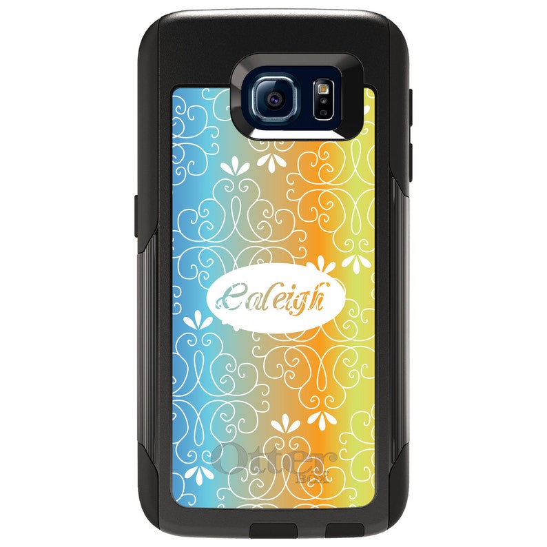 Choose Model Blue Orange Yellow Floral Name - CUSTOM Monogram OtterBox Commuter for Samsung Galaxy S Galaxy Note