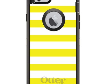 CUSTOM OtterBox Defender Case for Apple iPhone or Samsung Galaxy - Personalized Monogram - Yellow & White Bold Stripes