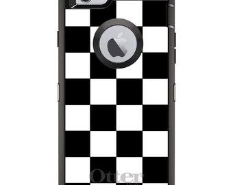 CUSTOM OtterBox Defender Case for Apple iPhone or Samsung Galaxy - Personalized Monogram - Black White Checkered Flag Geometric