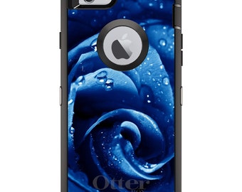 CUSTOM OtterBox Defender Case for Apple iPhone or Samsung Galaxy - Personalized Monogram - Blue Dew Covered Rose