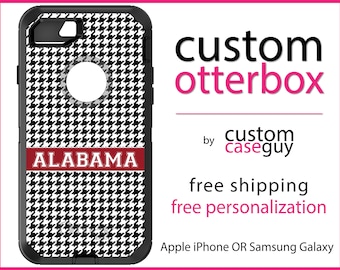 Alabama OtterBox Defender / Apple iPhone or Samsung Galaxy / Houndstooth Bama / Custom Personalized Monogrammed / Any Color / Any Font