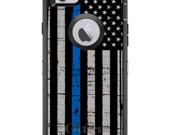 Thin Blue Line OtterBox Defender / Apple iPhone (Choose Model) / Black Blue US / Custom Personalized Monogrammed / Any Color / Any Font
