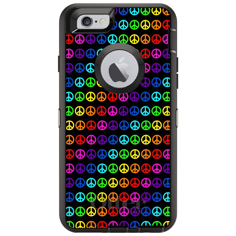 Black Rainbow Peace Signs CUSTOM OtterBox Defender Case for Apple iPhone - Personalized Monogram Choose Model