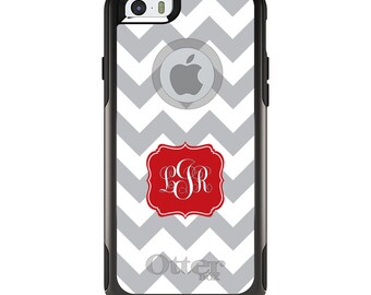 OtterBox Commuter for Apple iPhone / Samsung Galaxy (Choose Model) - Custom Monogram or Image - Gray White Chevron Red Frame