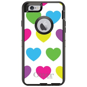 CUSTOM OtterBox Defender Case for Apple iPhone or Samsung Galaxy - Personalized Monogram - White Multi Color Hearts