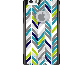 OtterBox Commuter for Apple iPhone / Samsung Galaxy (Choose Model) - Custom Monogram - Any Colors - Teal Navy Gray Herringbone