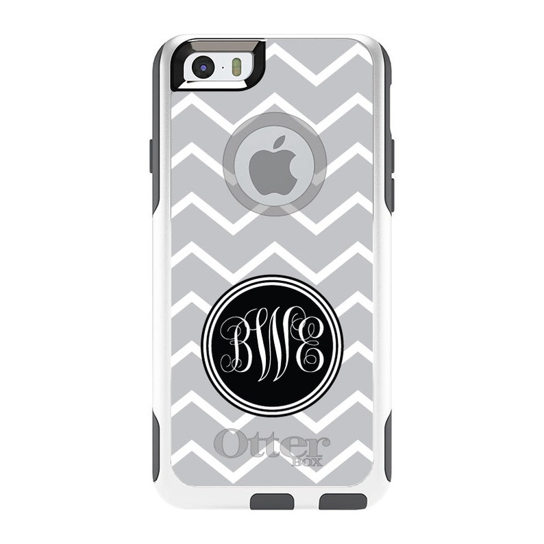 - Custom Monogram or Image OtterBox Commuter for Apple iPhone Choose Model Light Gray White Chevron Initials