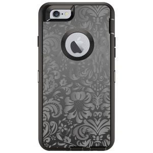 CUSTOM OtterBox Defender Case for Apple iPhone or Samsung Galaxy Personalized Monogram Shades of Gray Floral Pattern image 1