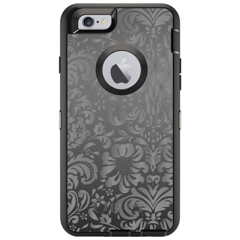 CUSTOM OtterBox Defender Case for Apple iPhone or Samsung Galaxy Personalized Monogram Shades of Gray Floral Pattern image 1