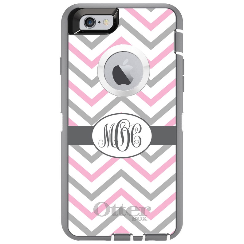 Chevron OtterBox Defender Apple iPhone Choose Model Pink Gray Ribbon Custom Personalized Monogrammed Any Color Any Font