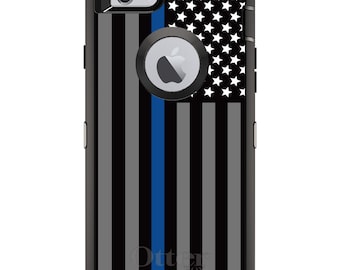Custom OtterBox Defender Case for Apple iPhone or Samsung Galaxy - Personalized Monogram - Thin Blue Line US Flag Law Enforcement