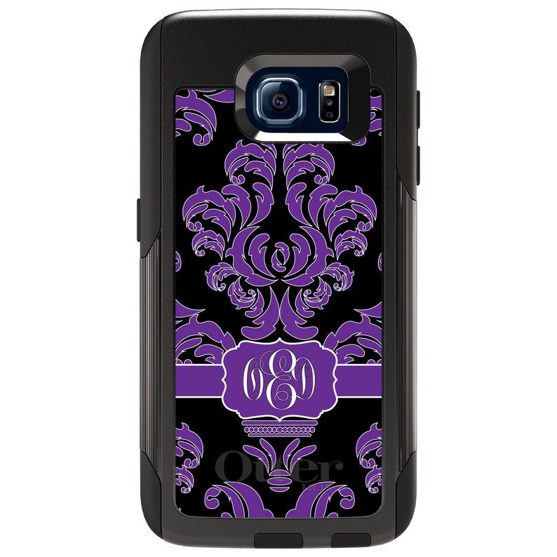 Purple Black White Damask Ribbon Choose Model OtterBox Commuter for Samsung Galaxy S Galaxy Note - CUSTOM Monogram