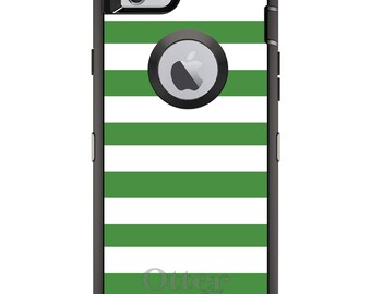 CUSTOM OtterBox Defender Case for Apple iPhone or Samsung Galaxy - Personalized Monogram - Green & White Bold Stripes