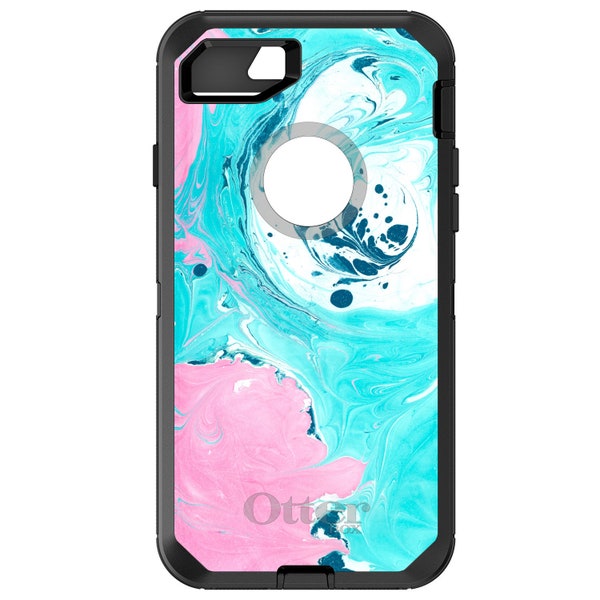 Custom OtterBox Defender Case for Apple iPhone or Samsung Galaxy - Personalized - Blue Pink White Marble Image Print