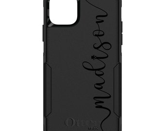 OtterBox Commuter for Apple iPhone (Choose Model) - Custom Monogram - Any Colors - Script Name Off Center Black Personalized