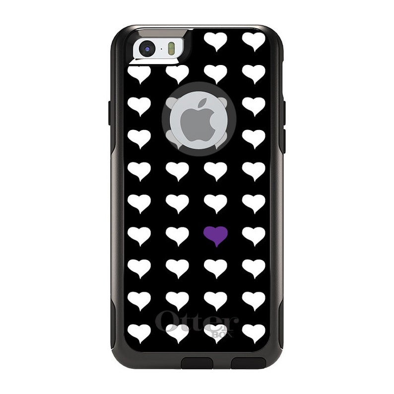 OtterBox Commuter for Apple iPhone Purple White Black Repeating Hearts - Custom Monogram Any Colors Choose Model