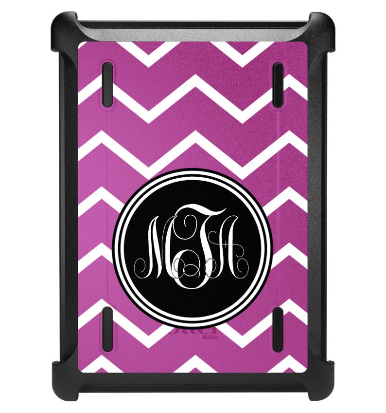 Custom OtterBox Defender for Apple iPad / Air / Pro / Mini CUSTOM Monogram Pink White Chevron Initials image 1