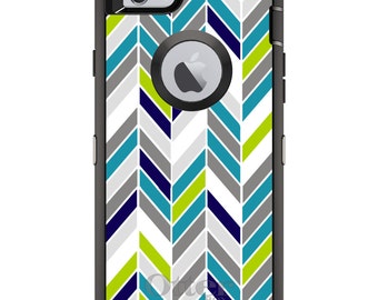 Herringbone OtterBox Defender / Apple iPhone or Samsung Galaxy / Teal Navy Gray / Custom Personalized Monogrammed / Any Color / Any Font