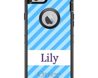 CUSTOM OtterBox Defender Case for Apple iPhone or Samsung Galaxy - Personalized Monogram - Blue Stripes Purple Name