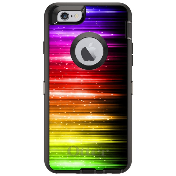 CUSTOM OtterBox Defender Case for Apple iPhone or Samsung Galaxy - Personalized Monogram - Rainbow Light Glowing Lines