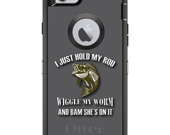 Custom OtterBox Defender Case for Apple iPhone or Samsung Galaxy - Personalized Monogram - Fishing - Wiggle My Worm