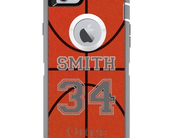 CUSTOM OtterBox Defender Case for Apple iPhone or Samsung Galaxy - Personalized Monogram - Basketball Gray Number Name