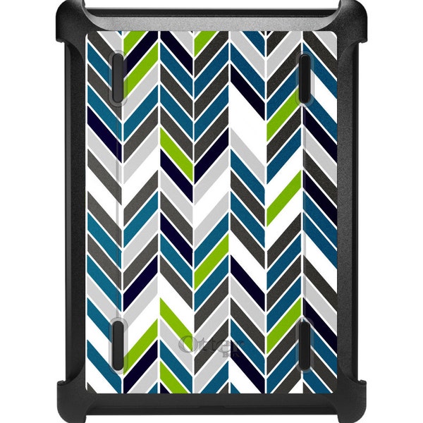 Custom OtterBox Defender for Apple iPad / Air / Pro / Mini - CUSTOM Monogram - Teal Navy Gray Herringbone