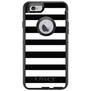 Stripe OtterBox Defender / Apple iPhone or Samsung Galaxy / Black White Horizontal / Custom Personalized Monogrammed / Any Color / Any Font