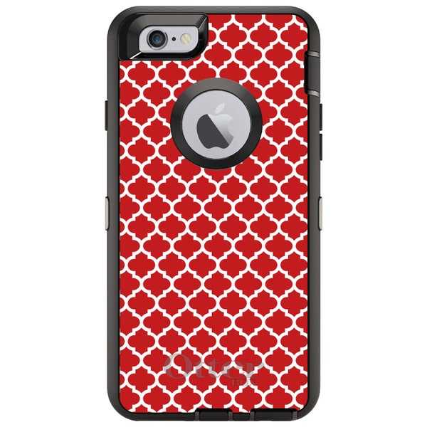 Moroccan Lattice OtterBox Defender / Apple iPhone or Samsung Galaxy / Red White / Custom Personalized Monogrammed / Any Color / Any Font