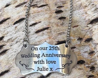 Personalized Anniversary Wine Bottle Tag, Custom Stainless Steel Label