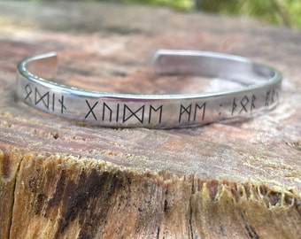 Viking Runic Cuff, Personalized Elder Futhark Norse Bracelet, longer cuff