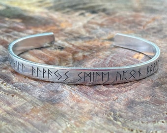 Personalized Viking Runic Cuff, Elder Futhark, Aluminum Bracelet,The Gods Will Always Smile Upon Brave Women