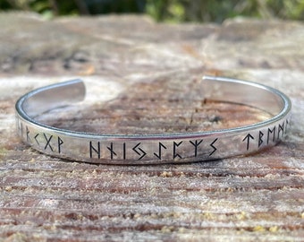 Hand Stamped Viking Runic Cuff, Elder Futhark Aluminum Bracelet