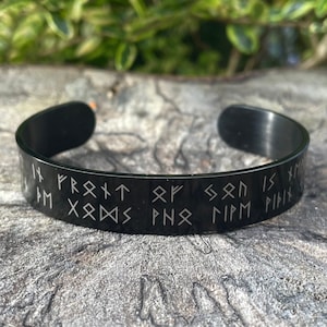 Viking runic black cuff, The giant in front of you, god within you, wide, nordic Elder Futhark, Thor, norse, Mjölnir, Thors hammer,your text