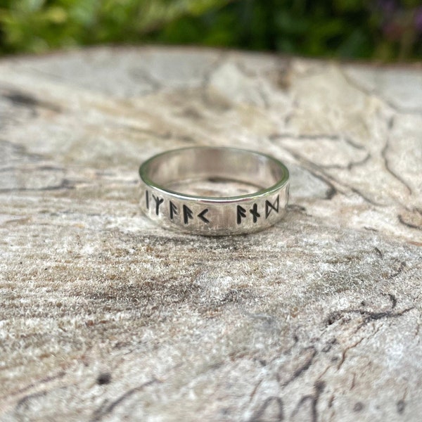 viking runic sterling silver ring, your words, names, Elder Futhark,norse, jewellery, hand stamped, personalized, your message, custom size