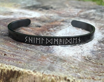 Shieldmaiden Viking Runic Black Stainless Steel Cuff, Celtic Triskelion Bracelet