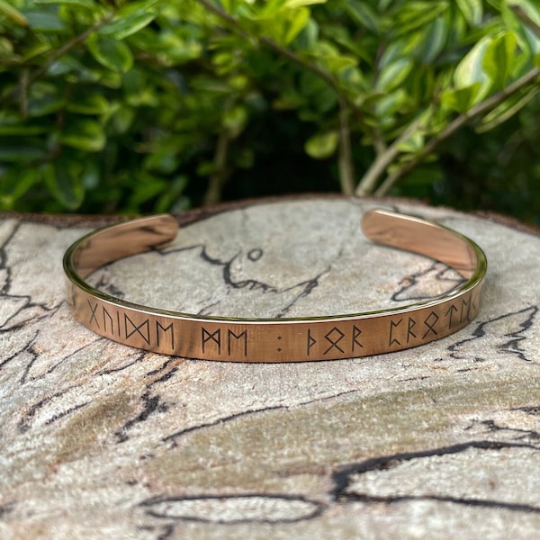 Viking runic cuff, "Odin guide me : Thor protect me", triskeles, copper colour stainless steel bracelet, Elder Futhark, Norse, Viking, Odin,