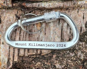 Personalized Mountain Carabiner Keychain, Engraved Aluminum Screw Lock Keyring