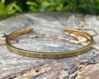 Viking Runic Stainless Steel Cuff, Odin Guide Me, Thor Protect Me