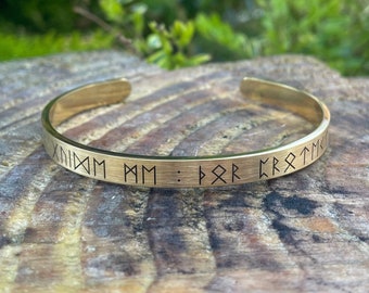 Custom Brass Viking Runic Cuff, Norse Elder Futhark Bracelet
