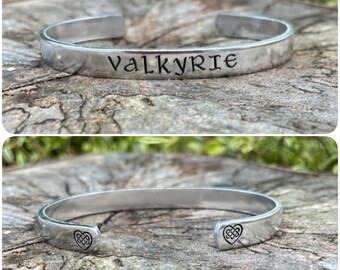 Hand Stamped Viking Valkyrie Aluminum Cuff, Norse Bracelet