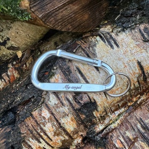 Personalised Carabiner Keychain, aluminium, cursive whimsical font, husband, boyfriend, girlfriend, wife, custom, climber keyring, engraved image 4