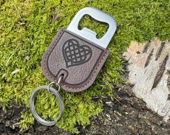 Personalized Celtic Heart Bottle Opener, PU Leather Groomsman Gift