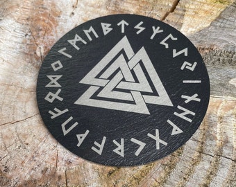 Valknut Slate Coaster, Elder Futhark Runes, Norse Decor