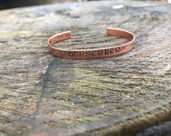 Viking berserker hand stamped cuff, cuff, woman, 6", copper,Norwegian berserk, medieval, odin worshiper, 1/4" bracelet, Norse, Viking