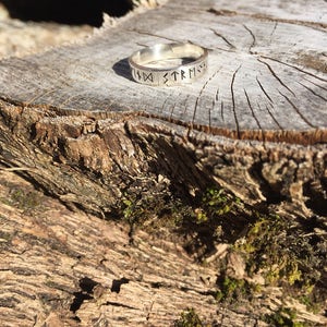 viking runic sterling silver ring,find strength , Elder Futhark,norse, jewellery, hand stamped, personalized, your message, custom size