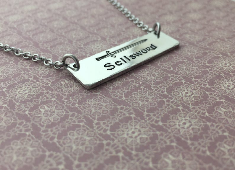 warrior or personalised sells services fighter viking jewellery pewter sword hand stamped necklace Sellsword with sword