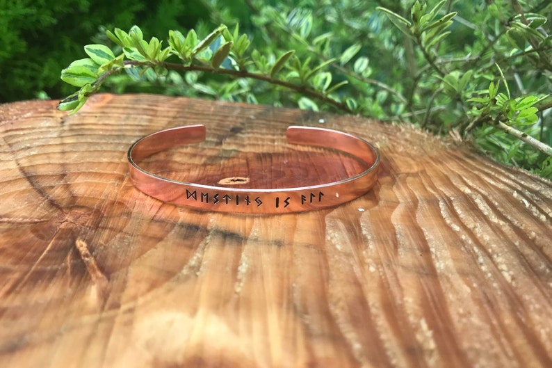 Norse Destiny is all Elder Futhark large size Viking runic hand stamped cuff Uhtred runic alphabet Viking copper bracelet mens 7