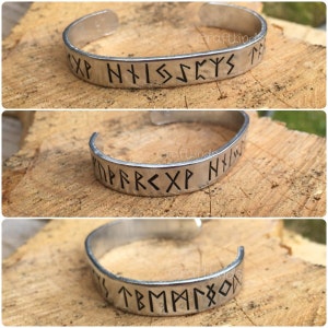 Viking runic hand stamped cuff, The Elder Futhark, Earth, warrior, heaven, 24 runes, Norse, Viking, runic alphabet image 1