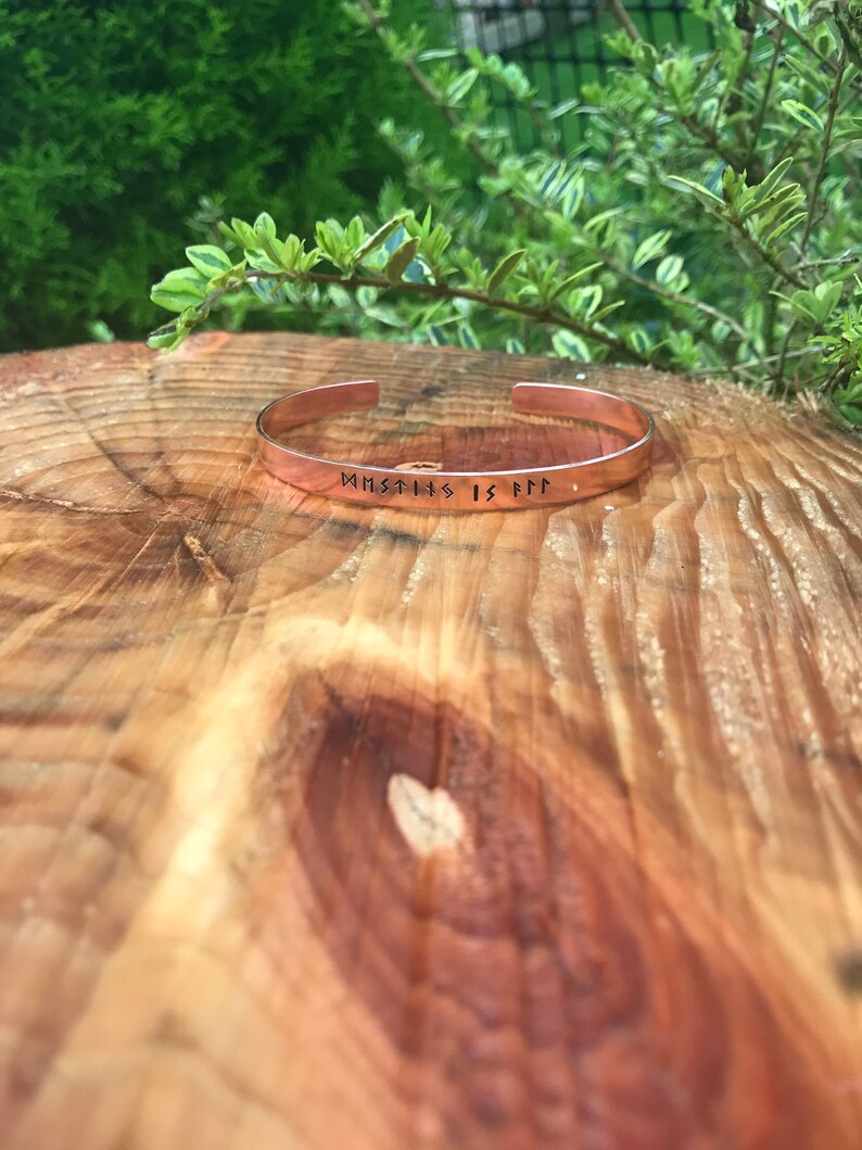 Norse Destiny is all Elder Futhark large size Viking runic hand stamped cuff Uhtred runic alphabet Viking copper bracelet mens 7